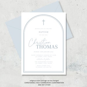 Blue Baptism Invitation, Christening Invite , Dusty Blue Invite, Modern Boys Invite, Blue Baptism Invite, Holy Communion digital download