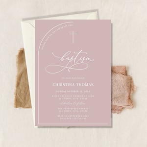 Dusty Pink Baptism Invitation Girl, Christening Invitation, Baptism Invite Printable, Pink Christening Invitation, twin baptism invitation