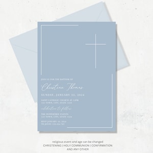 Baptism invitation Boy, Christening invitations boy, dusty blue baptism invitation, Boys Blue Invite, baptism invitation digital download