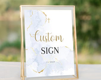 Boy Baptism Invitation, Christening Invite , Dusty Blue Invite, Boys Blue Modern Invite, Baptism Invite, Holy Communion - Custom Sign