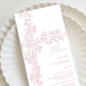 Pink Baptism Menu, Dusty Pink Christening Menu, Religious Menu for baptism decor, Pink cross menu with cross, Pink vintage rose baptism