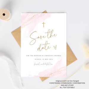 Baptism Invitation Save the Date Template, Girl Pink save the date christening,  Girl Save the date Invitation Template, Christening evite