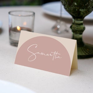 Pink Arch Place Card Template, 3.5x2" Folded, Simple Handwritten script font , DIY Printable card, Editable Card template