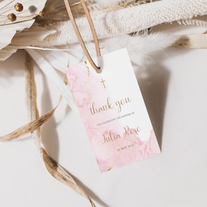 Soft pink and gold speckle watercolor cross Baptism Bonbonniere Printable Tag ,Thank You Tags simple, DIY Printable , Digital Editable tag