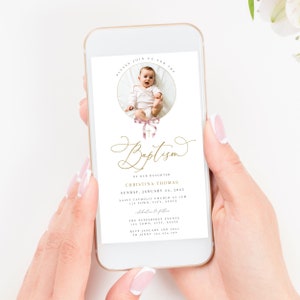 Pink Baptism Invitation Girl with photo, Girl Christening Invitation Template, Pink Christening Invite Template, Pink Bow Baptism Invite