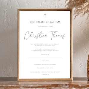 Personalized Keepsake Baptism Certificate, Baby Dedication Certificate Printable, Editable Baptism Certificate for Boys or Girls