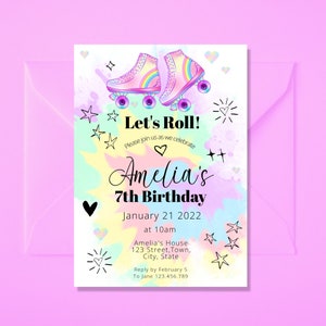 Roller Skate Invitation, Let's roll,  Tie Dye Roller Skating Birthday Invitation Printable, Roller Skate Party Invite, Tie Dye, 90s  party