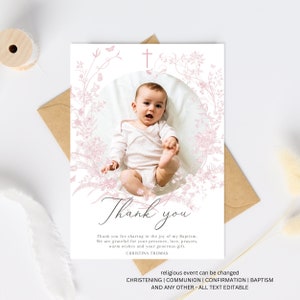 Thank you card Baptism Girl, Christening thank you card, Baptism with photo thank you, Printable Christening, Vintage girl thank you card