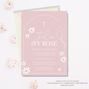 Boho Baptism Invitation, Boho Daisy Party Invitation First Birthday Invite Birthday Invite for Girls Daisy Birthday 1st Birthday Invite