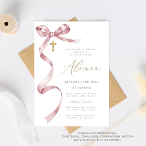 Orthodox Christening Invitation, Girl Baptism Invitation Template, Pink Orthodox Christening Invite Template, Pink Greek Orthodox cross Girl