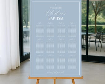 Dusty Blue Baptism Seating Plan Template, Printable Modern Christening Sign, Editable Blue Boys Table Chart, Instant Download Seating Poster