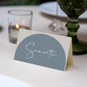 Place Cards Template, Dusty Blue Place Cards, Editable Place Cards Name, Baptism Place card blue folded, Wedding placecards Dusty Blue card