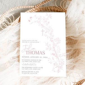 Vintage Floral Baptism Invitation Girl, Girl Flower Invitation Template, Christening Invitation Dusty Pink Template, Victorian Era
