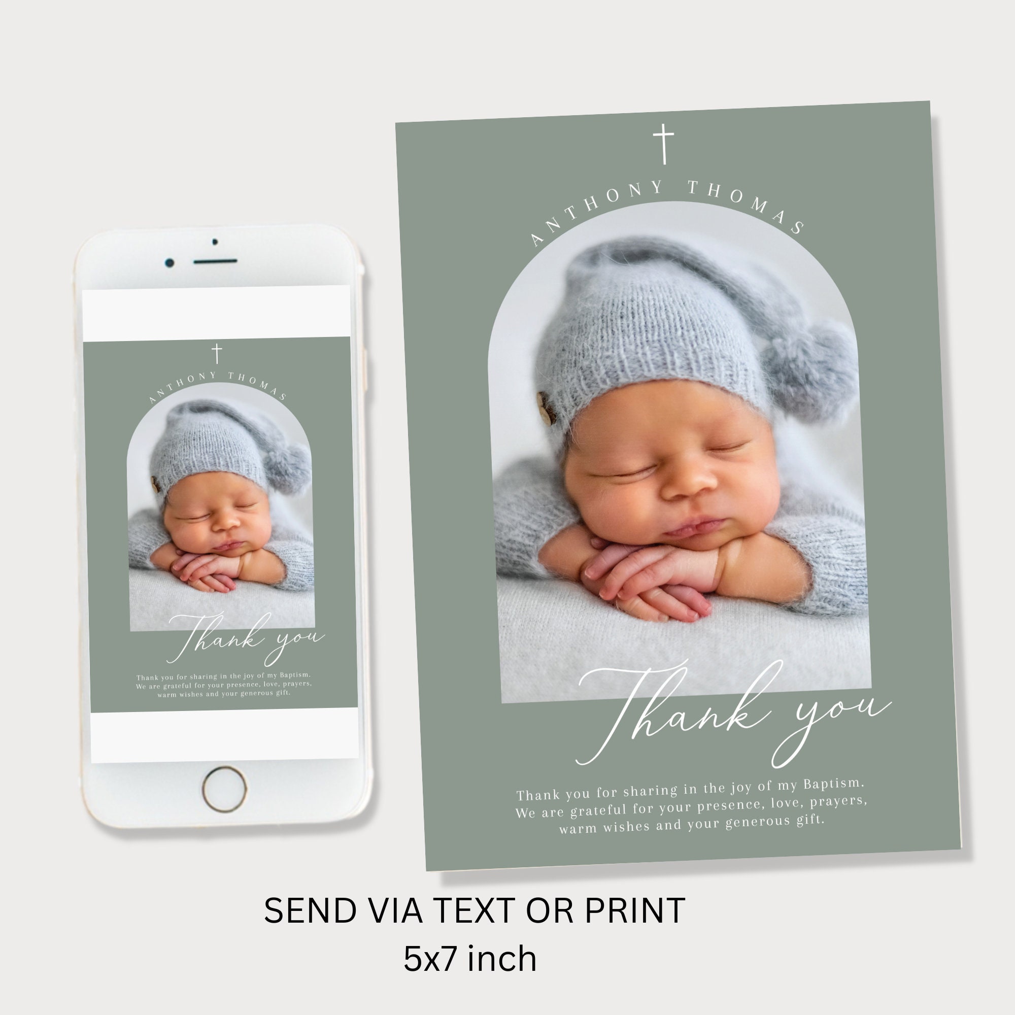 Boy Baptism PHOTO Thank You Card, Christening Thank You Photo Card