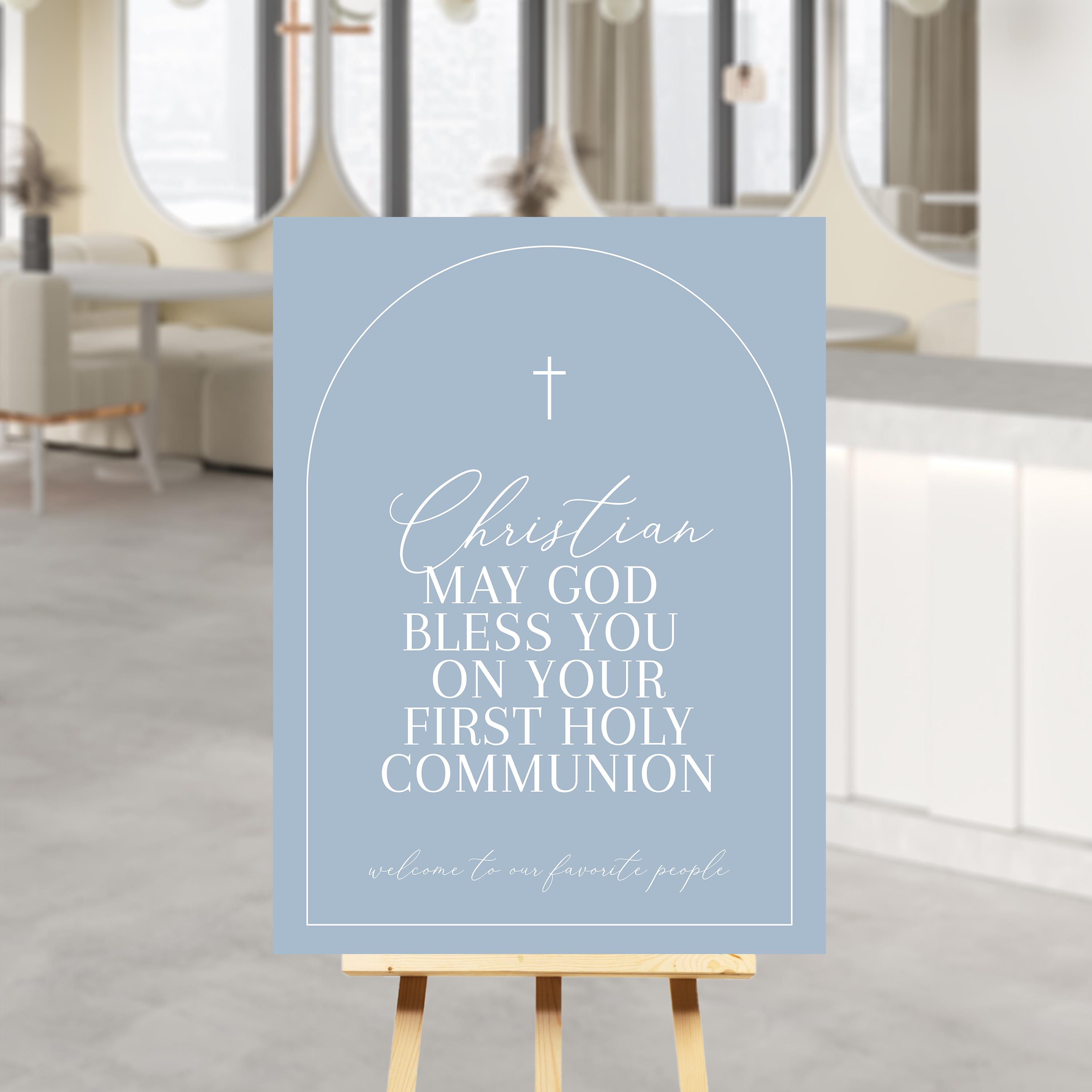 Holy Communion Sign, Dusty Blue WELCOME POSTER Editable Arch White ...