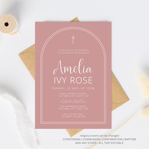 Baptism Invitation Girl, Christening Invitation, Dusty Pink, Arch Invite , Printable Invitation, Pink Christening Invitation, Holy Communion