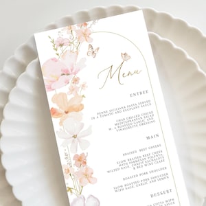 Wildflower Menu Template, Pink Baptism Menu, Modern Menu Printable Christening Dinner Menu, Baptism Menu, Communion Menu, wildflower menu