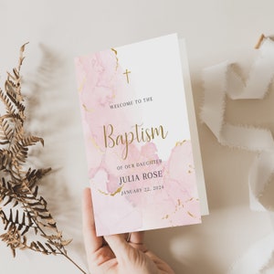 Pink Baptism Program Template, Editable Baptism Program for Girl, Christening Program, Printable Baptism Template Pink and gold
