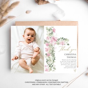 Thank you card Baptism Girl, Christening thank you card, Baptism with photo thank you, Printable Christening, digital girl thank you card
