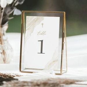 Beige Baptism Table Number Template, Printable Baptism Table Numbers digital download, Instant Baptism decor, Beige Christening Table Number