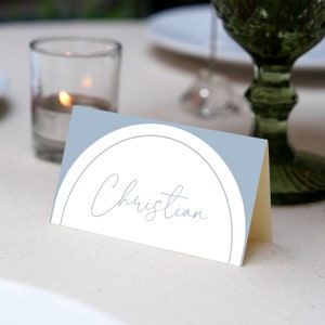 Place Cards Template, Dusty Blue Place Cards, Editable Place Cards Name, Baptism Place card blue folded, Wedding placecards Dusty Blue card