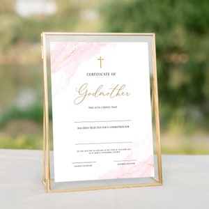 Pink Godmother Certificate Template, 100% Editable, Minimal Godfather Certificate, Printable Godparents Certificate, Instant Download