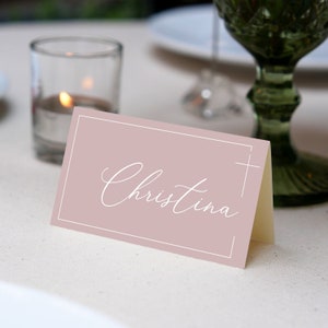 Dusty Pink  Editable Place Card Template, 3.5x2" Folded, Simple script font , DIY Printable card, baptism placecard
