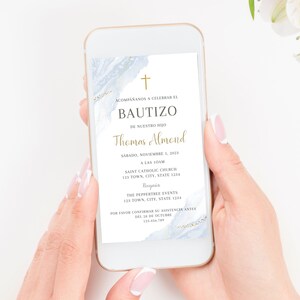Invitacion de Bautizo, Bautizo Invitation In Spanish, Invitaciones Bautizo, Classic Baptism, Mi Bautizo, Religious Invitation, Blue Evite