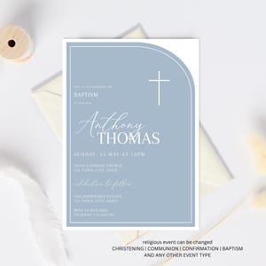 Baptism invitation boy, blue boy baptism invitation, christening invitation boy, Arch blue baby boy baptism invitation, Digital download