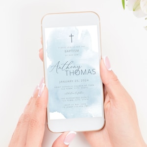 Blue Boy Invitation Watercolor Navy Baptism / Holy Communion / Confirmation Navy Cross - Christening Invitation Evite