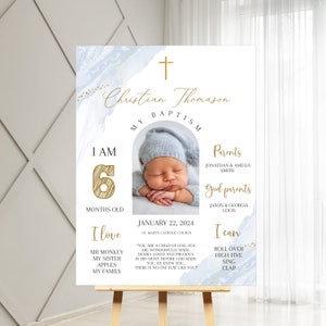 Blue Baptism Chalkboard Sign, Boy Baptism Milestone, Baptism Printable, Dusty Blue Baptism Welcome Sign with photo
