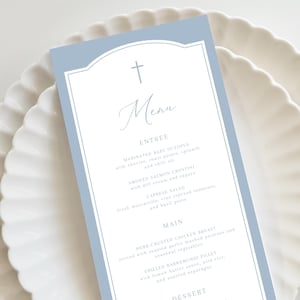 Blue Baptism Menu Template, Dusty Blue Menu, Christening Menu, Baptism Dinner Menu, Baptism Menu table decor for Baptism, Blue Christening