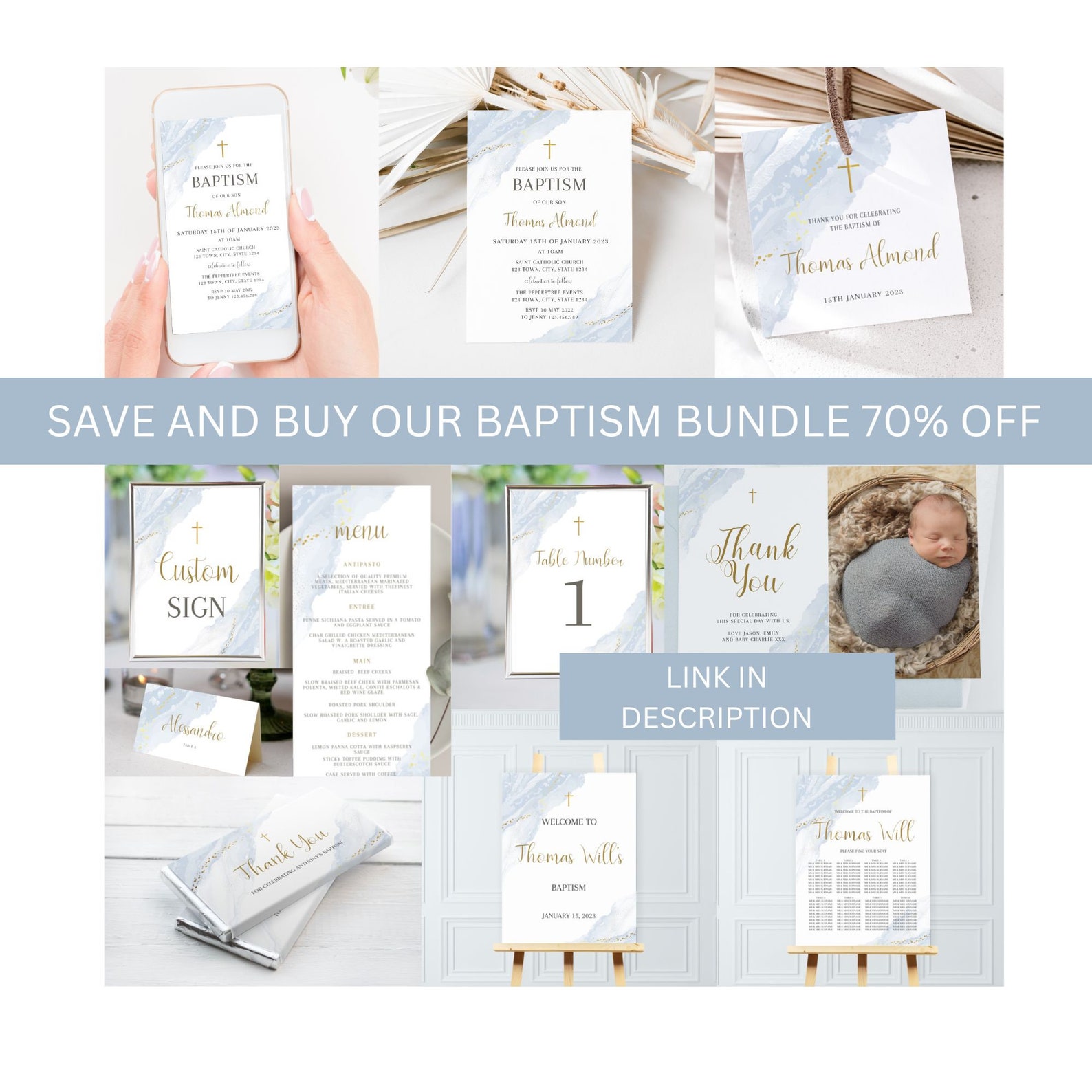 Modern Christening Invitation Boy Baptism Invitation Etsy