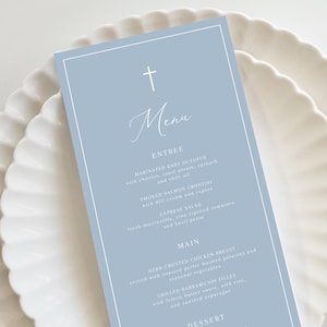 Dusty Blue Baptism Menu Template, Baptism Blue Menu, Modern Menu Printable Christening Dinner Menu, Baptism Menu