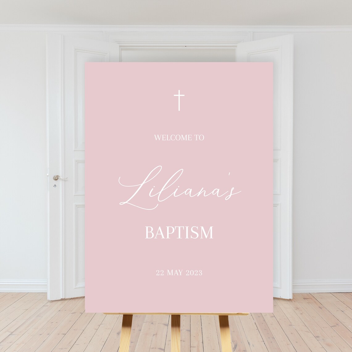 Pink Baptism Welcome Sign, Printable Baptism Poster , Pink Christening ...