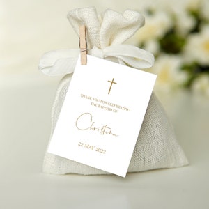 Baptism Favor Tag Template, Modern Thank You Tag, Gold, Minimalist, Wedding Favor Tag Template, Christening Tag