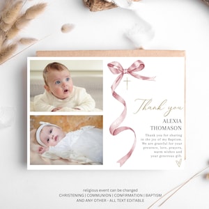 Thank you card Baptism Girl, Christening thank you card, Baptism with photo thank you, Printable Christening, digital girl thank you card