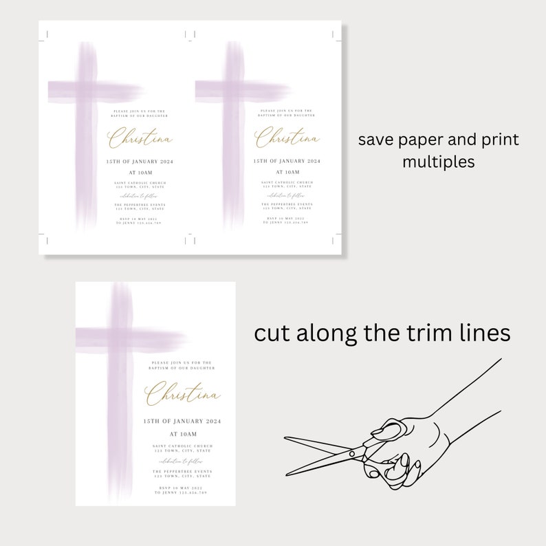 Purple Baptism Invitation Girl, Girls Christening Invitation Template, Purple Christening Invite Template, Purple Girls Baptism Invite image 5