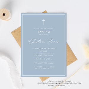 Baptism invitation Boy, Christening invitations boy, dusty blue baptism invitation, Boys Blue Invite, baptism invitation digital download