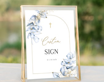 Boy Baptism Invitation, Christening Invite , Dusty Blue Invite, Boys Blue Modern Invite, Baptism Invite, Holy Communion - Custom Sign