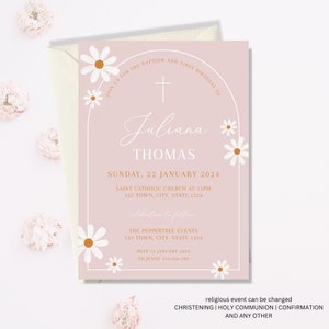 Boho Baptism Invitation, Boho Daisy Party Invitation First Birthday Invite Birthday Invite for Girls Daisy Birthday 1st Birthday Invite