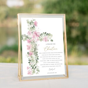 Pink baptism prayer sign template, Pink wildflower prayer sign, printable baptism gift, editable baptism prayer, custom girl baptism