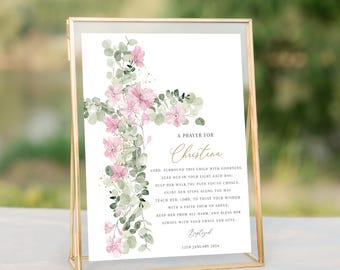 Pink baptism prayer sign template, Pink wildflower prayer sign, printable baptism gift, editable baptism prayer, custom girl baptism