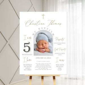 Baptism Chalkboard Sign, Boy Baptism Milestone, Baptism Printable, Gold Baptism Welcome Sign with photo, Welcome poster baptism decor
