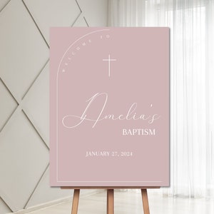 Pink  baptism WELCOME POSTER template, girl baptism welcome sign, baptism seating plan, printable dusty pink christening sign, pink baptism
