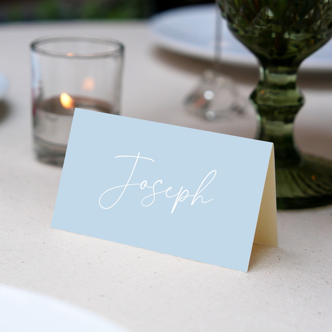 Place Cards Template, Light Blue Place Cards, Editable Place Cards Name ...