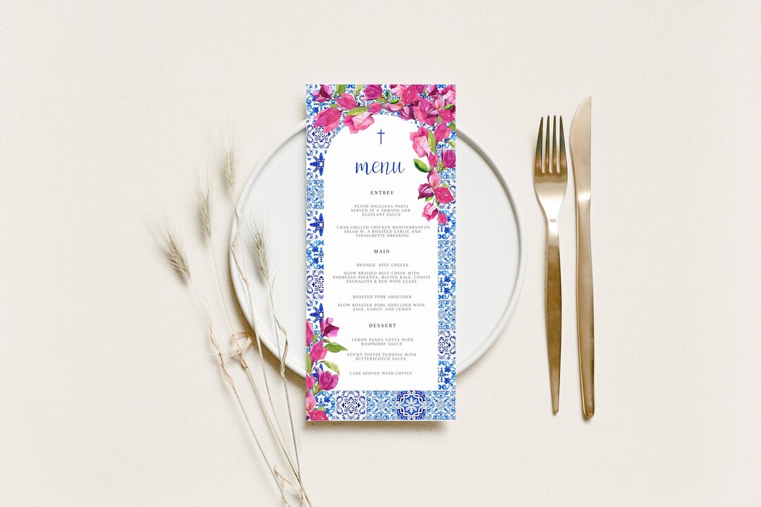 Blue Tiles Greece Menu Bougainvillea Digital Menu, Santorini Theme ...