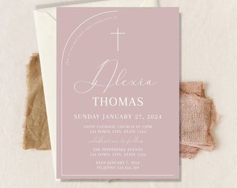 Holy Communion Invitation Template, First Holy Communion invite, Dusty Pink Communion, Text invitation first communion digital invitation