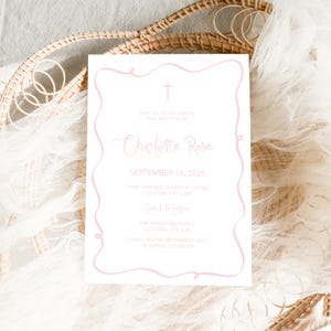 Pink Baptism Invitation Girl, Christening Invitation, Wave Baptism Invite Printable, Pink Christening Invitation, Holy Communion invite