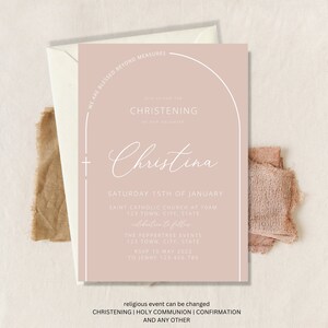 Baptism Invitation Girl, Christening Invitation, Arch Dusty Pink Modern Invitation, Pink Christening Invitation, Holy Communion Printable